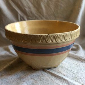 Vintage Yellowware Striped Stoneware Mixing Bowl 9 ¾"
